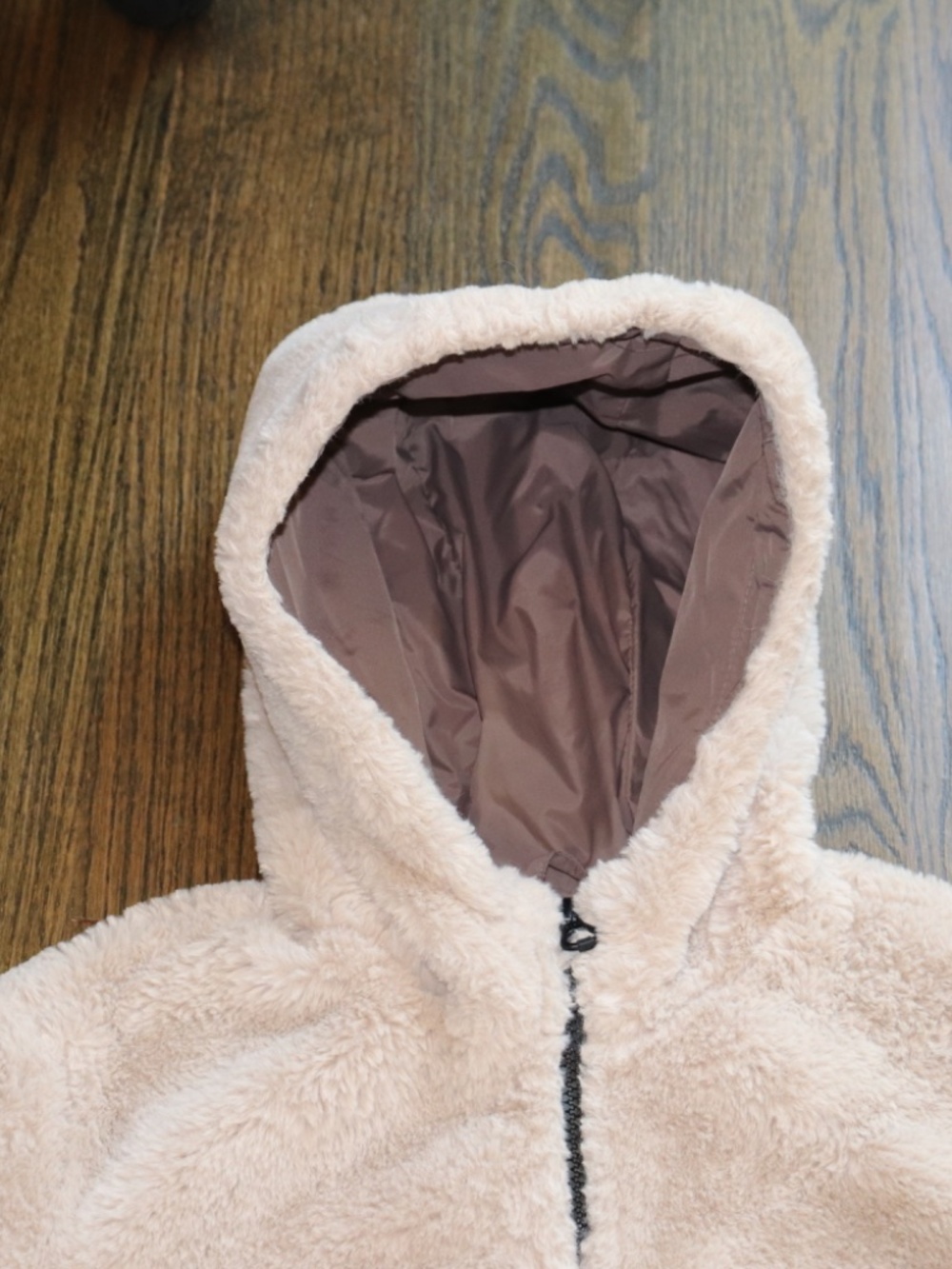 Zara girls hooded faux fur bomber jacket beige brown size 9 zipper sherpa teddy - Picture 6 of 9
